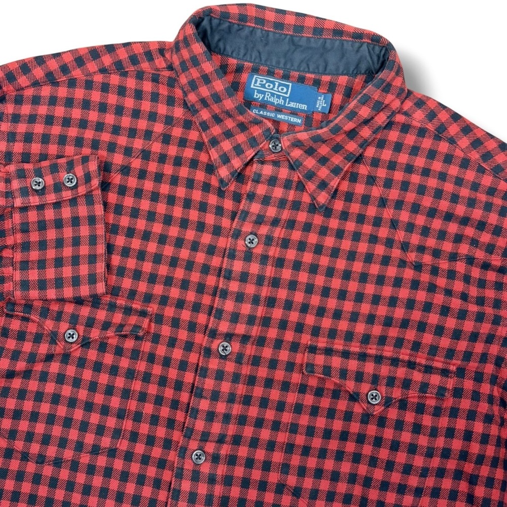 Polo Ralph Lauren Classic Western Shirt Mens L Red Black Check Cotton Flannel